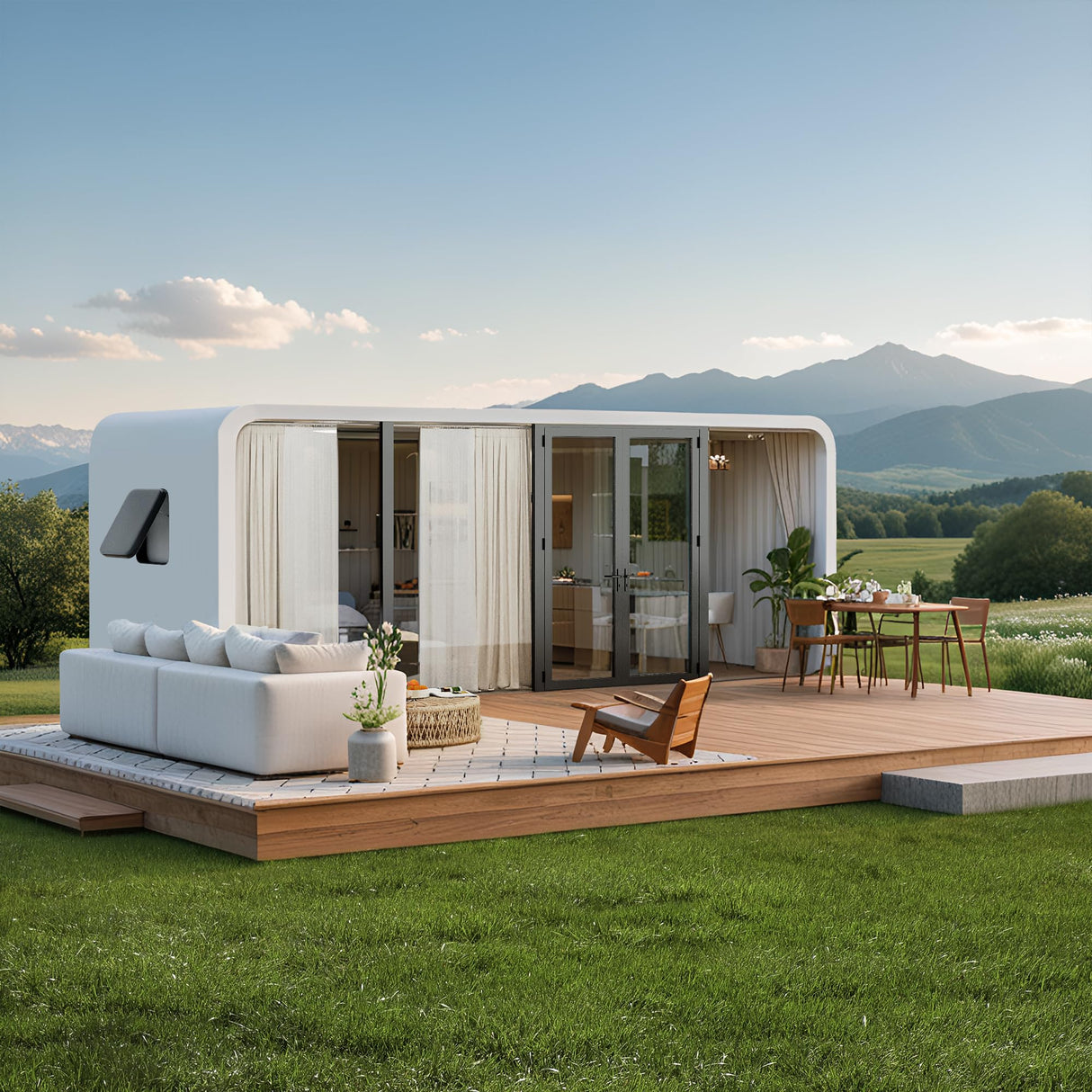 Walkmax Luxury modern prefab cabin - 19ft mobile capsule with bedroom, kitchen and bathroom, storm resistant prefab cabin -15 typhoon and 10 earthquake proof mobile cabin for travel and outdoor living WalkMax