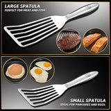 Fish Spatula Stainless Steel Combo, 1 Large Fish Turner Spatula + 1 Small Griddle Spatula, Metal Spatula for Kitchen Use, Slotted Spatulas, Frying Spatula with Thin Edge Ideal for Turning & Flipping Gourmet Easy
