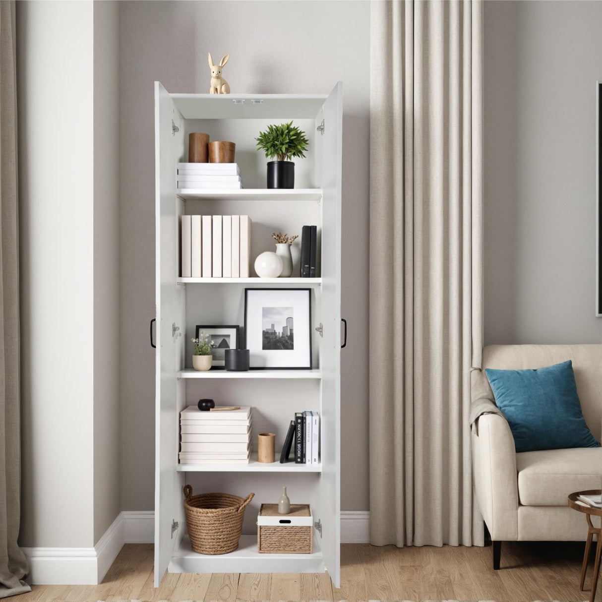 NewBeth 71" Tall Pantry Cabinet/Storage Cabinet, Wood Cupboard with 2 Door and 3 Adjustable Shelves for Kitchen, Dining Room, Living Room, Bathroom (Style 2) NewBeth