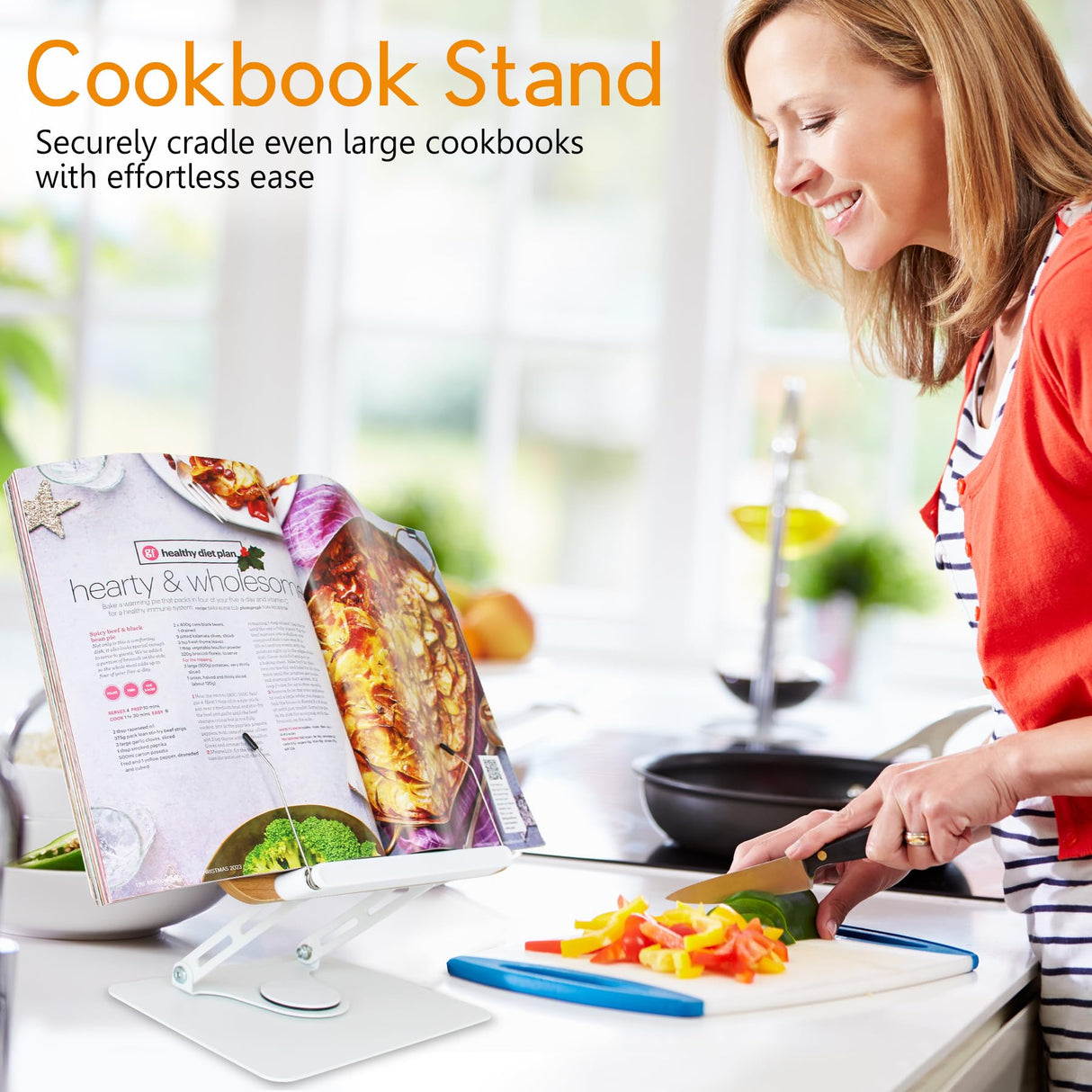 trophable Book Stand for Reading Cookbook Stand Book Holder with 360 Rotating Base Page Clips Book Display Stand for Recipe Sheet Music Laptop Drawing Tablet trophable