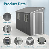LINKHOO 4 x 10 FT Metal Outdoor Storage Shed with Windows and Foundation, Lean to Storage Sheds w/Lockable Door & Air Vents, All Weather Waterproof Garden Tool House for Backyard, Patio, Lawn, Gray LINKHOO