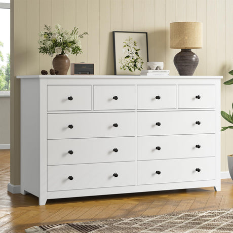 DurayLoly White Dresser for Bedroom with 10 Spacious Drawers Large Wood Dresser TV Stand for Bedroom Modern Chest of Drawers for Living Room Hallway Entryway, Smooth Slide, 15.7" D x 52" W x 36.5" H DurayLoly