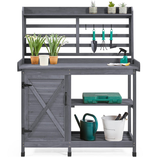 Yaheetech Outdoor Potting Bench, Large Horticulture Work Table Workstation with Storage Cabinet Shelf & Planting Working Console for Patio/Lawn/Garden - Gray - WoodArtSupply