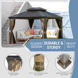 10' x 12' Hardtop Gazebo Outdoor Aluminum Gazebos Grill with Galvanized Steel Double Canopy for Patios Deck Backyard,Curtains&Netting by domi outdoor living domi outdoor living