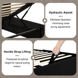 Feonase Queen Size Lift Up Storage Bed Frame, Linen Upholstered Platform Bed with Wingback Headboard, Hydraulic Storage, No Box Spring Needed, Black Feonase