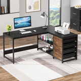 Tribesigns L Shaped Computer Desk with Storage Drawers, 59 inch Corner Desk with Shelves, Reversible L-Shaped Office Desk Study Writing Table Workstation for Home Office, Black Tribesigns