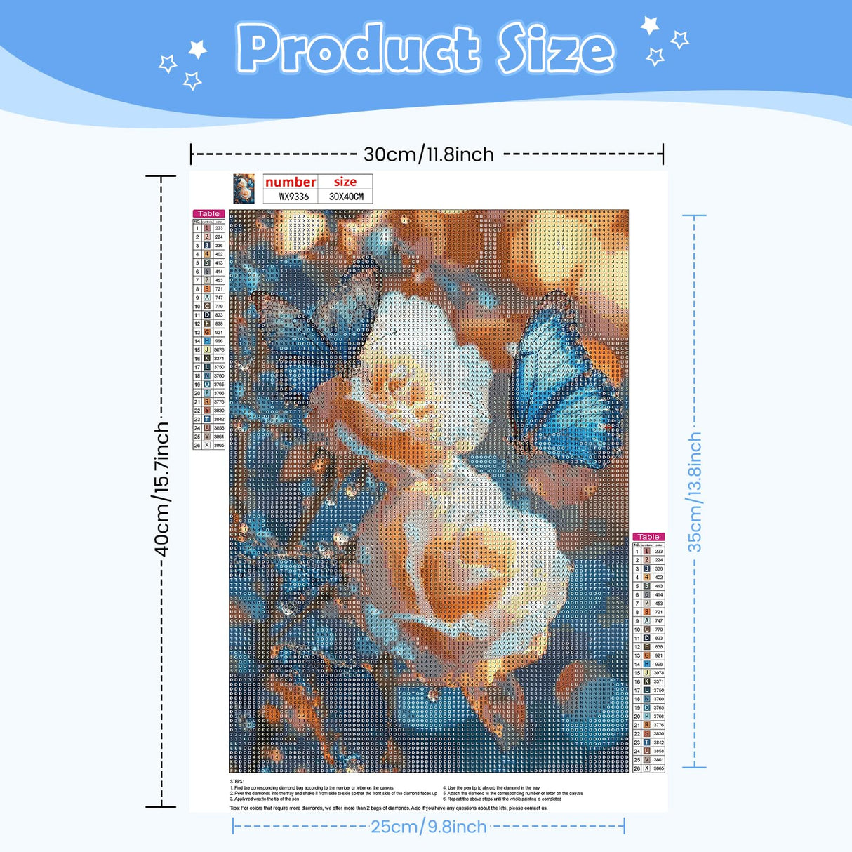 NEWENMO Rose Diamonds Painting Kits for Adults Beginner DIY 5D Flowers Diamond Art Paint with Round Diamonds, Full Drill Gem Art Butterfly Diamonds Painting for Craft Home Wall Decor 12x16Inch NEWENMO