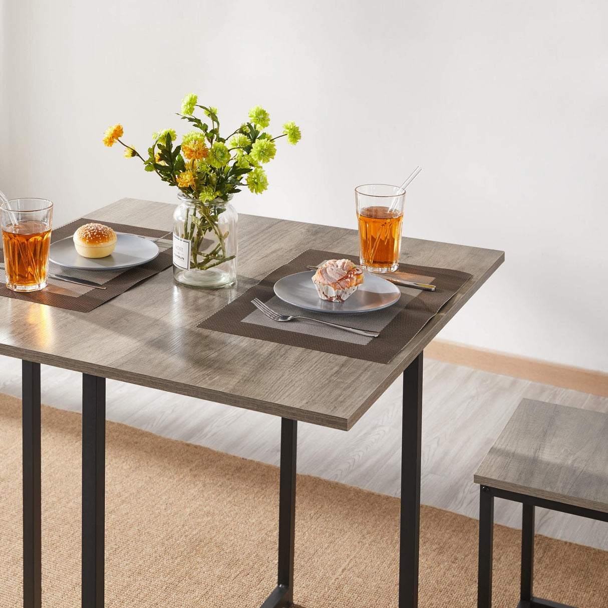 Yaheetech Dining Table Set for 4 Industrial Kitchen Table with 4 Chairs, Space-Saving Design for Apartment, Small Space, Breakfast Nook, Gray Yaheetech