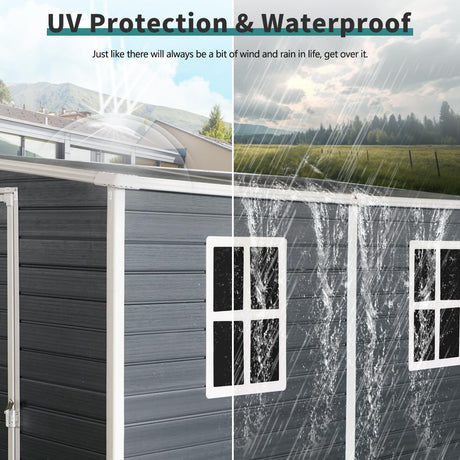 KEIKI 4x8 FT Outdoor Storage Shed Resin Cabinet with Lockable Doors,Two-Window for Bikes and Patio Lawn Furniture KEIKI