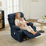 360° Swivel Massage Rocker Recliner with Heat, Linen Glider Chair for Adults, Side Pocket & 2 Cup Holders – Living Room & Bedroom Comfort Tioutbot