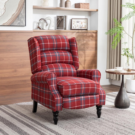 PATIOPTION Upholstered Wingback Recliner Chair, Plaid Recliner Chair Armchair Adjustable Footrest Push Back Reclining Sofa, Mid-Century Modern Lounge Armchair for Living Room, Bedroom, Reading - Red PATIOPTION
