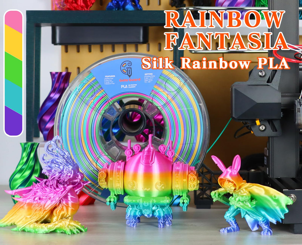 Goto Guard Silk Rainbow PLA Filament, Silk PLA Multicolor Filament Color Changing with Green Blue Purple Pink Yellow PLA, 3D Printing Filament 1.75mm 3D Filament 1kg Goto Guard