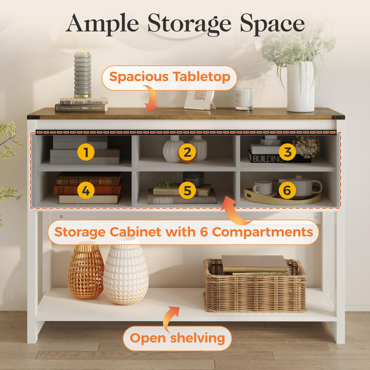 RoyalCraft Farmhouse Entryway Table with Storage, 46" Console Table with Sliding Barn Door, Wood Rustic Sofa Table with Adjustable Shelf for Hallway, RoyalCraft
