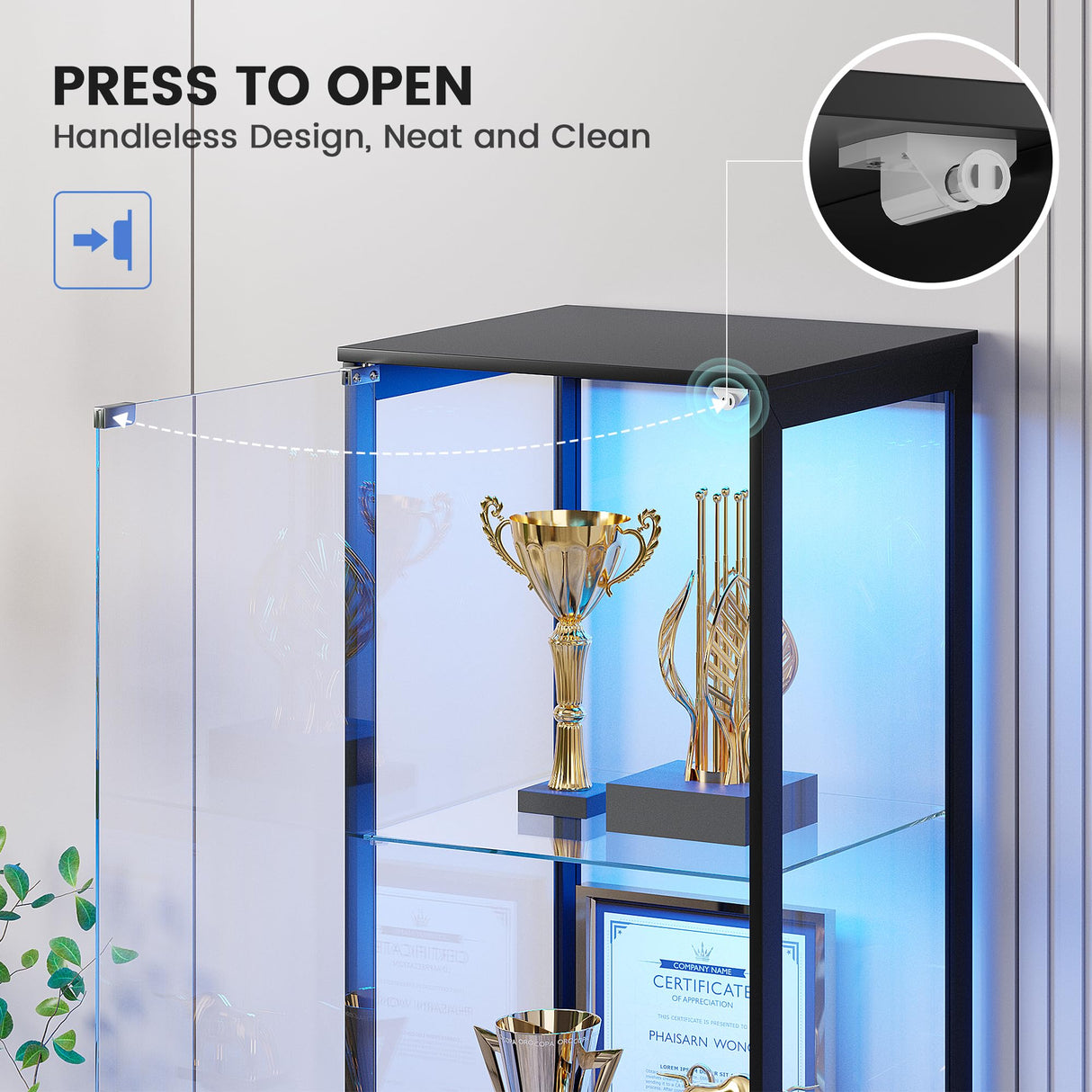 HWB 65" Curio Cabinet with Motion Sensor (Black) HWB