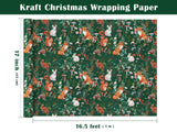 WRAPAHOLIC Kraft Forest Animal Christmas Wrapping Paper - Mini Roll - 17 Inch x 16.5 Feet - Forest Animals Fox Wrapping Paper with Flowers Design for Christmas Holiday, Party Celebration WRAPAHOLIC
