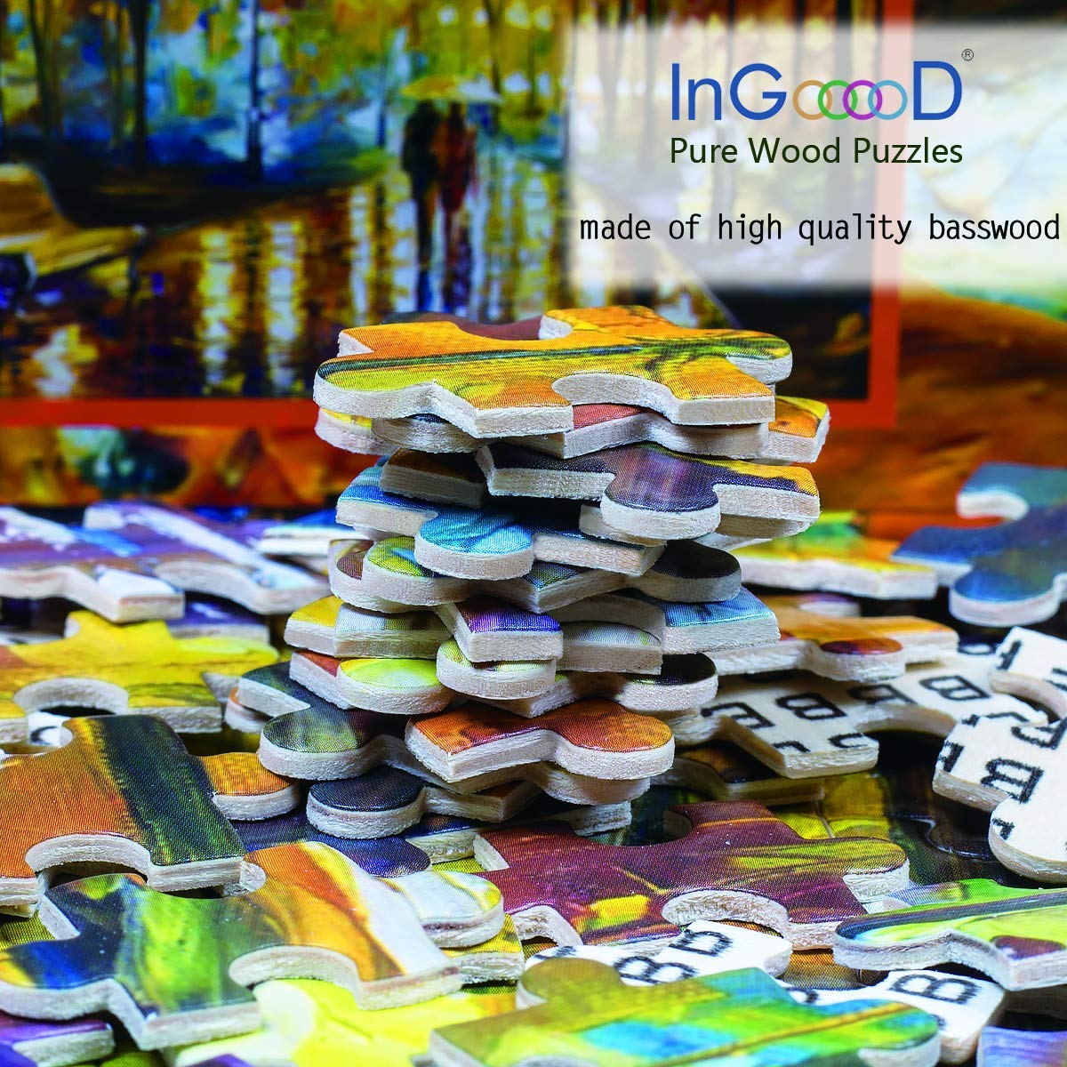 Ingooood Rainy Night Walk Wooden Puzzle 1000 Pieces Ingooood