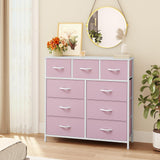 YITAHOME Dresser for Bedroom with 9 Drawers, Fabric Storage Dresser, Closet Dresser & Chest of Drawers for Living Room, Closets - Sturdy Steel Frame, Wooden Top & Easy Pull Fabric Bins(Pink) YITAHOME