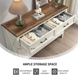 BAZELOR Farmhouse Dresser for Bedroom, 6 Drawers Dresser with Natural Texture, Wood Rustic Wide Chest for Bedroom, Hallway, Entryway, Antique White BAZELOR