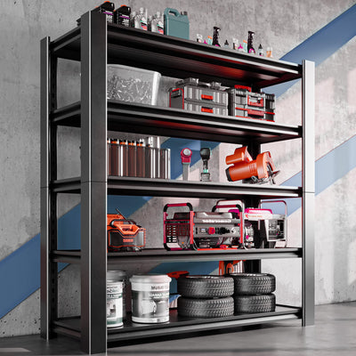 WOZBUD 48" W Heavy Duty Garage Shelving 3000LBS Storage Shelves, Adjustable 5-Tier Storage Rack, Metal Shelves for Garage/Warehouse/Basement, 48" W x 20" D x 72" H, Black