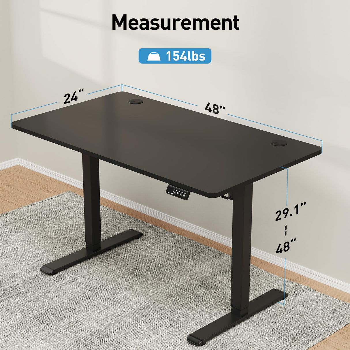 MOUNTUP Height Adjustable Electric Standing Desk Whole-Piece, 48 x 24 Inches Quick Assembly Sit Stand Desk, Stand Up Desk with Memory Controller, MOUNTUP