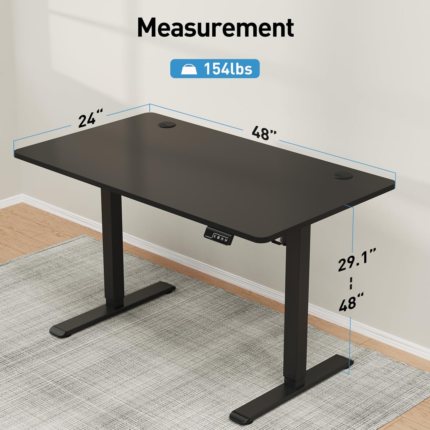 MOUNTUP Height Adjustable Electric Standing Desk Whole-Piece, 48 x 24 Inches Quick Assembly Sit Stand Desk, Stand Up Desk with Memory Controller, - WoodArtSupply