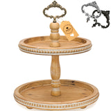 2 Tiered Tray Wooden Serving Stand by Felt Creative Home Goods. Small Beaded Tray for Home Decor Display Farmhouse Country Decoration Kitchen or Dining. Includes 3 Finial Custom Handles (Brown) Felt Creative Home Goods