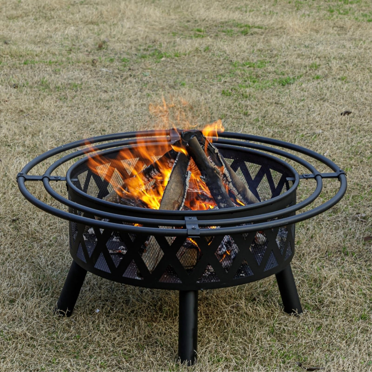 EcoNook 36 Inch Wood Burning Fire Pit with 2 Loops, Outdoor Fire Pit with Spark Screen & Fire Poker, Cross Weave Firepit for Outside Fireplace Bonfire for Yard,Patio, Garden… EcoNook