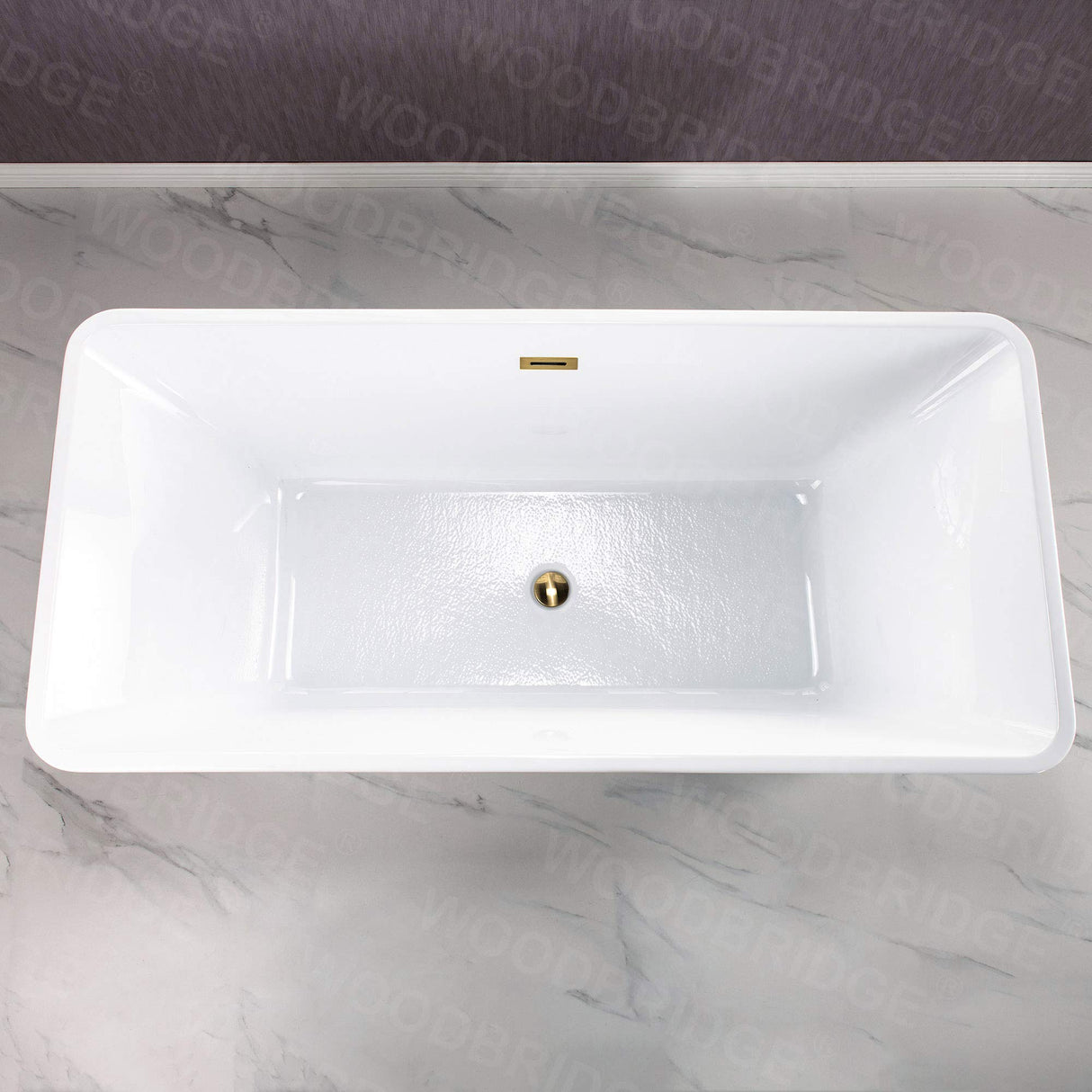 WOODBRIDGE 67" Acrylic Freestanding Bathtub Contemporary Soaking White Tub with Brushed Gold Overflow and Drain，BTS1609 -BG-Drain &O WOODBRIDGE