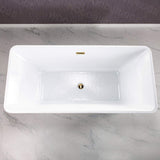 WOODBRIDGE 67" Acrylic Freestanding Bathtub Contemporary Soaking White Tub with Brushed Gold Overflow and Drain，BTS1609 -BG-Drain &O WOODBRIDGE