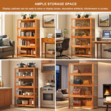 3-Tier Curio Display Cabinet, Storage Shelves with Acrylic Flip Door, Collectibles Toy Organizers Rack & Display Shelf, Bookshelf and Bookcase for Playroom, Bedroom, Office,Wooden,106×80cm/42×32in Generic