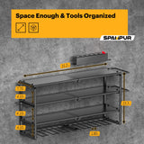 Spampur Power Tool Organizer with Charging Station, 8 Drill Holder Wall Mount, 4 Layer Storage Rack for Garage storage, Heavy Duty Utility Racks, Tool Battery Shelf with 6 Outlet Power Strip Spampur