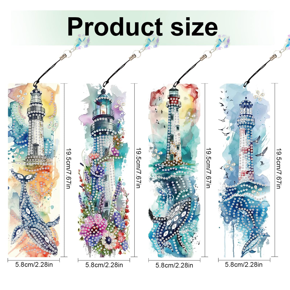 4 Pack Diamond Painting Bookmark Kits Lighthouse and Whale, Special Shaped Diamond Art Bookmarks with Pendant, DIY Handmade Crafts Home Office Supplies Reading Bookmark, Perfect Gift for Book Lovers Focart