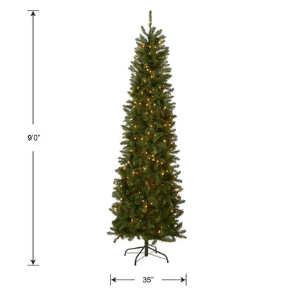 National Tree Company Artificial Pre-Lit Slim Christmas Tree, Green, Kingswood Fir, White Lights, Includes Stand, 9 Feet