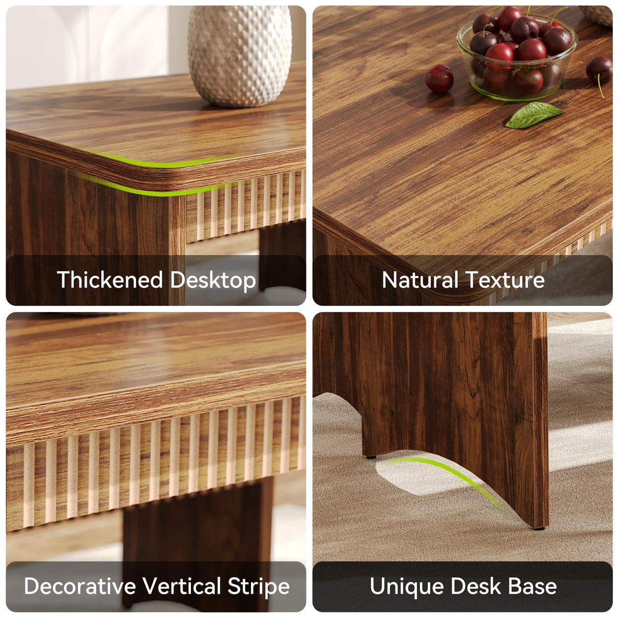 LITTLE TREE 55" Dining Table with 2 Benches, Dining Table Set for 4-6 People, Farmhouse Kitchen Table with Bench, Dining Room Table Set LITTLE TREE