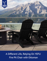 YEFU Adirondack Chair with Ottoman, Adjustable Backrest Adirondack Chairs, Folding Outdoor Fire Pit Chair with 2 Cup-Holders, Weather Resistant for Patio Lawn Outside Garden Pool, 380lbs (Black) YEFU