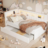 Merax Modern Upholstered Platform Bed Frame with USB Ports & Trundle Bed, Floor Sofa Day Bed, No Box Spring Needed/Easy Assemble/Twin,White Merax