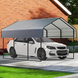 10'x15' Heavy Duty Metal Carport, Outdoor Garage Car Shelter Shade with Heavier Metal Frame, Galvanized Metal Roof for Car and Boats, Grey Real Relax