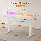 ErGear Standing Desk, 48x24 Inch Electric Standing Desk with Shelves, Height Adjustable Desk with Monitor Stand and Storage, Gaming Sit Stand Up Desk with LED Light for Home Office, White ErGear