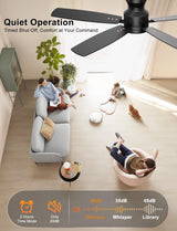 Ohniyou Ceiling Fans with Lights, 52'' Low Profile Ceiling Fan with Light and Remote/APP Control, Modern Flush Mount Ceiling Fan for Indoor Bedroom Living Room, Dimmable, Qiuet DC Motor, Black Ohniyou