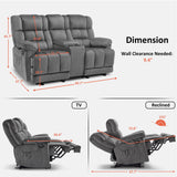 MCombo Zero Gravity Power Loveseat Recliner with Console, Heat and Vibration Massage, Reclining Loveseat Sofa with USB Ports, Cup Holders for Living Room, Fabric RS6234 (Grey) MCombo