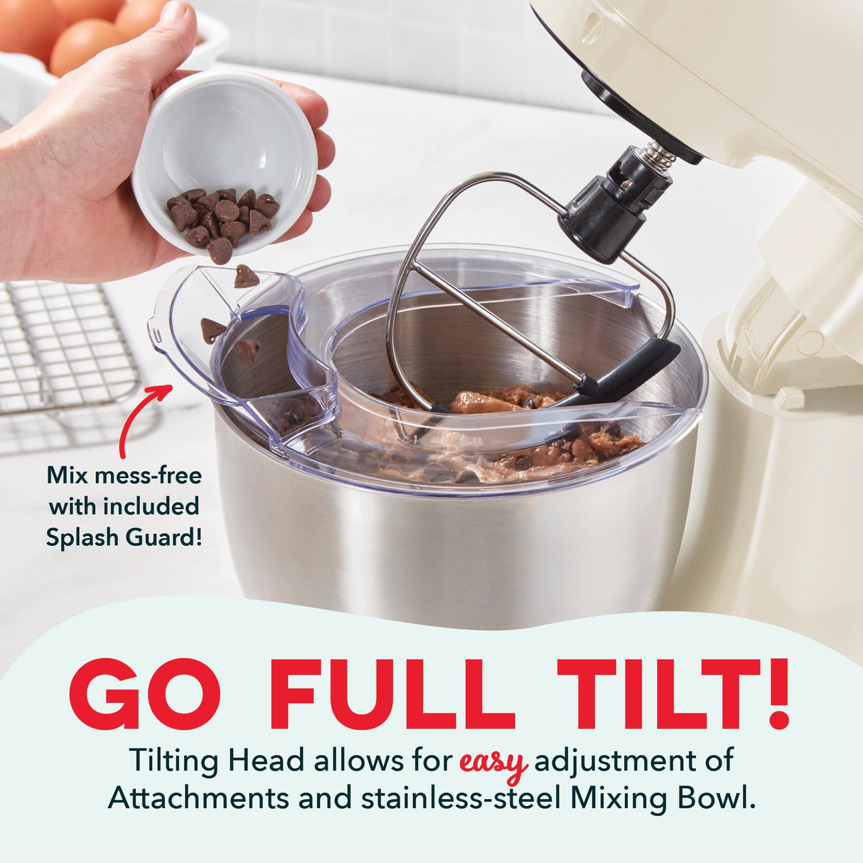 DASH Tilt-Head 3.5qt Stand Mixer 12 Speeds with Paddle, Dough Hook, and Whisk Attaachments - Cream DASH
