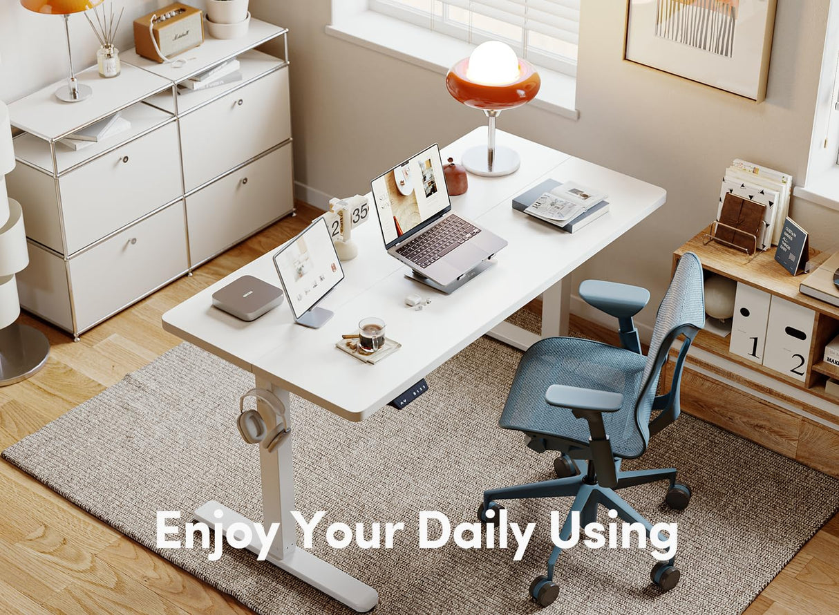 BANTI 63'' Standing Desk, Electric Stand up Height Adjustable Home Office Table, Sit Stand Desk with Splice Board, White BANTI