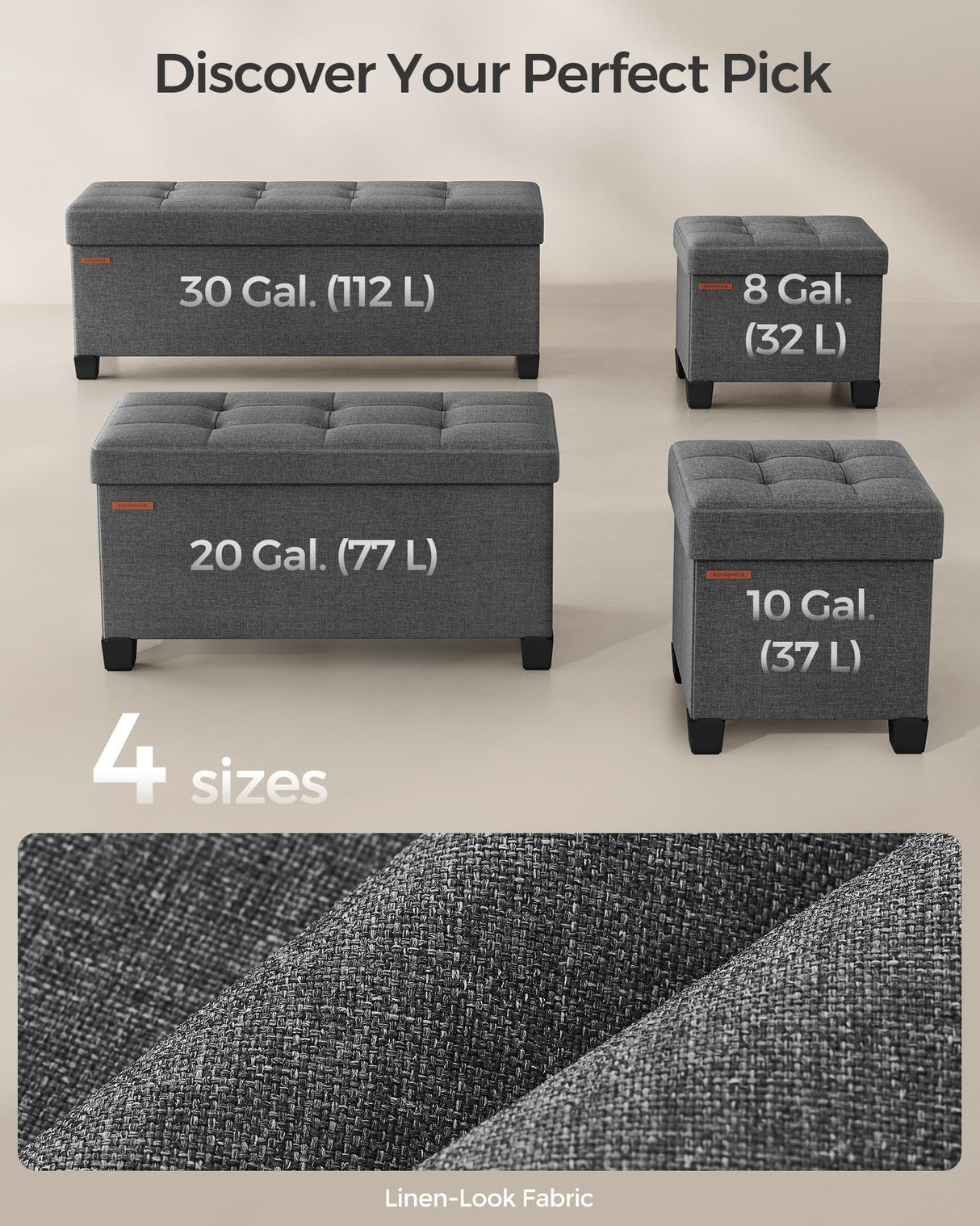 SONGMICS Storage Ottoman Bench, Foldable Foot Rest with Legs, 15 x 43 x 15.7 Inches, End of Bed Bench, Storage Chest, Load up to 660 lb, for Living Room, Bedroom, Entryway, Slate Gray ULSF018G01 SONGMICS