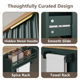 win2win Rolling Kitchen Island with Storage, Portable Kitchen Island with Drop Leaf Breakfast Bar, Modern Farmhouse Kitchen Cart on Wheels with Fluted Design, Towel Rack, Spice Rack, Olive Green win2win