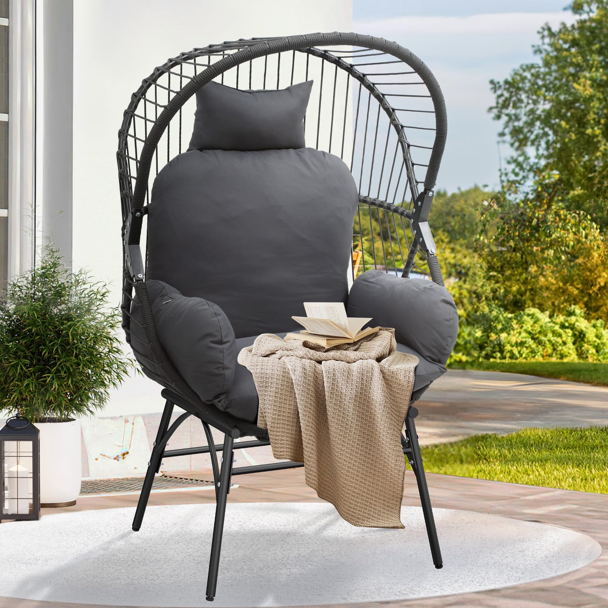 YITAHOME Wicker Egg Chairs Egg Lounge Chair with Cushion Egg Basket Chair PE Rattan Chair with Legs 330LBS for Patio, Garden, Backyard, Porch - WoodArtSupply