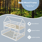 Giantex Twin Over Full Solid Wood House Bunk Bed with Safety Guardrails & Integrated Ladder - Convertible Design in White Giantex