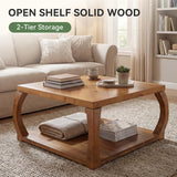 TRIBEWOOD 31.49“ Square Solid Wood Coffee Table, Farmhouse Center Table with Storage, Accent Cocktail Table for Living Room, Brown TRIBEWOOD
