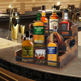 Liquor Bottle Display Shelf, Coffee Syrup Rack Organizer, 3 Step Countertop Liquor Wine Rack, 12 Bottles Coffee Station Organizer with Fences & Handles, Home Retro Bar Shelf Stand for Liquor Whiskey Alyoen