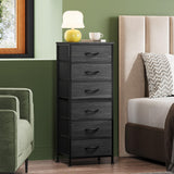 WLIVE Tall Dresser for Bedroom, 6 Drawer Dressers & Chests of Drawers, Fabric Dresser for Closet, Night Stand with Metal Frame, Storage Tower with Fabric Bins, Woodtop, Charcoal Black Wood Grain Print WLIVE