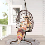 NICESOUL Swing Egg Chair with Stand Indoor Outdoor, Comfy Rattan Patio Basket Hanging Chair with Cushion & Pillow, 350lbs Weight Capacity Egg Hammock Chairs with Base for Bedroom Balcony, Brown NICESOUL